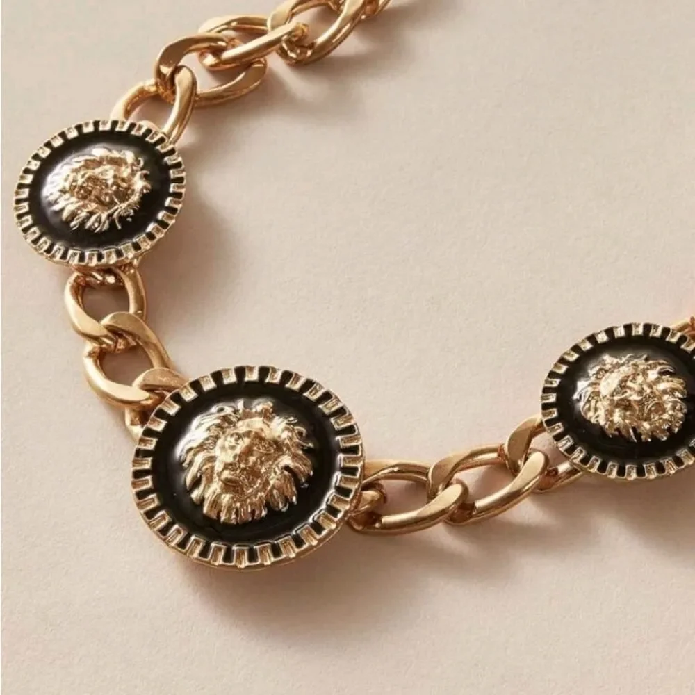 Designer Inspired Black & Gold Lion necklace